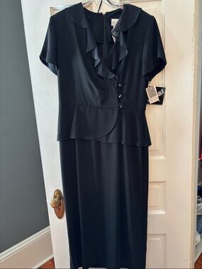 Classic Black Ruffle-Front Midi Dress by H&M